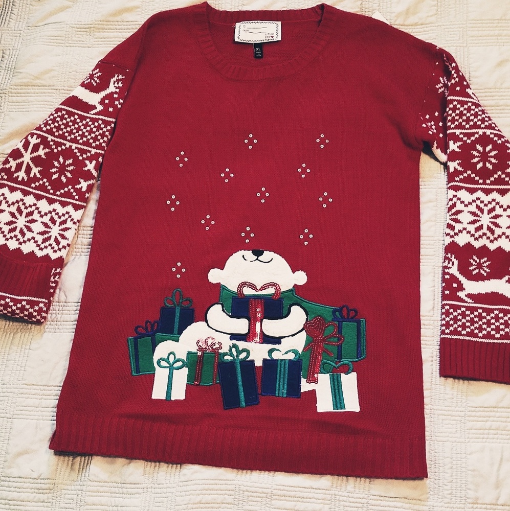 Red sequin embellished w/presents